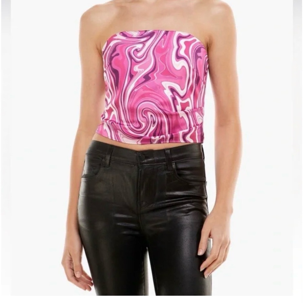 WAYF Kenny Pink Waves Strapless Top Size Small